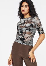 Wytchelm Flocked Mesh Short Sleeve Top - Blue