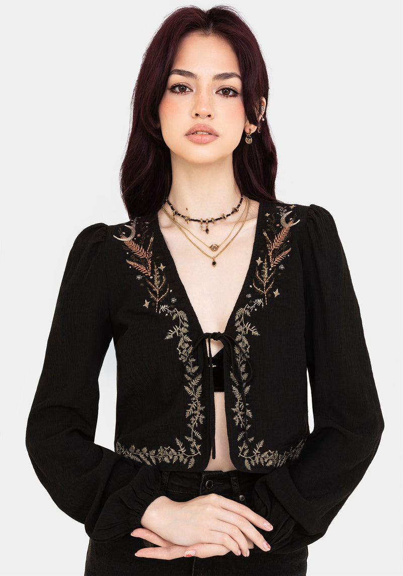 Abellona Embroidered Tie Front Blouse