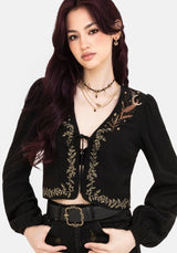 Abellona Embroidered Tie Front Blouse