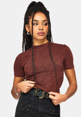 Moiren Brown Knit Short Sleeved Crop Top