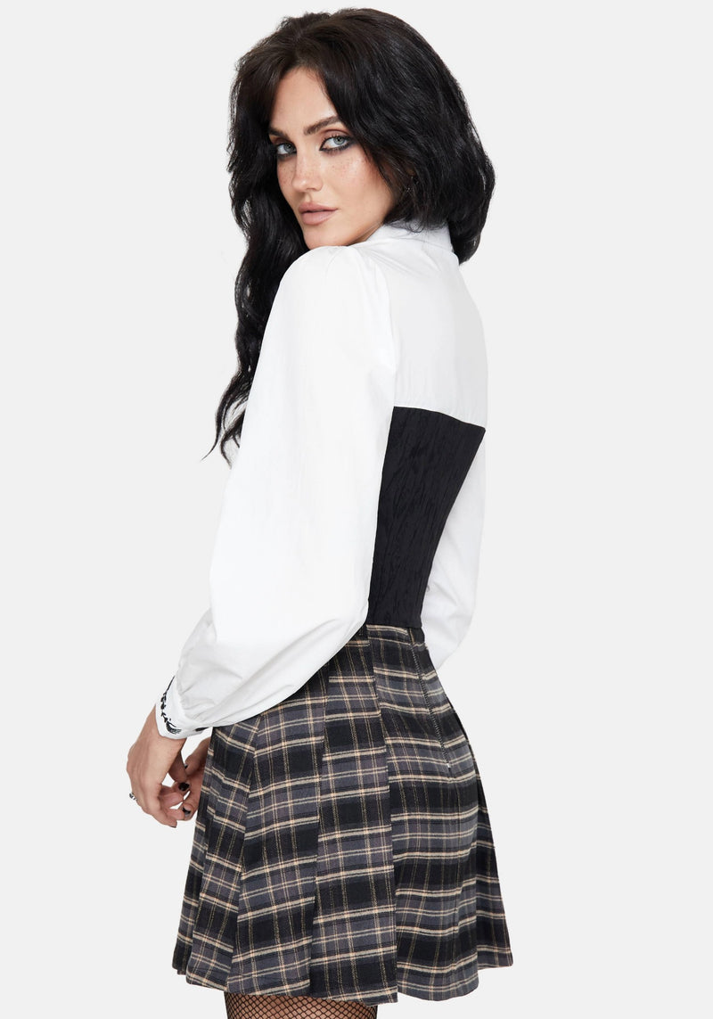 Adelinda Cotton Corset Detail Zip Front Shirt