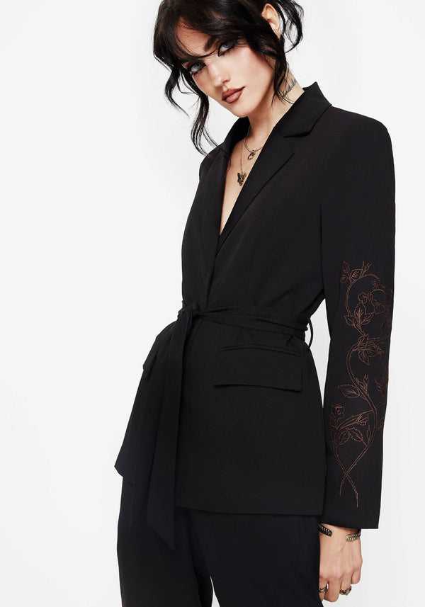 Renita Embroidered Belted Blazer