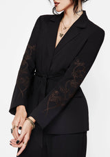 Renita Embroidered Belted Blazer