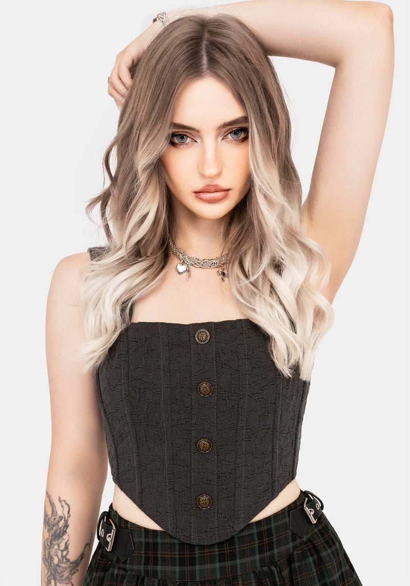 Ombra Button Front Sleeveless Corset Top