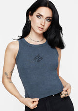 Haven Cross Embroidered Ribbed Cotton Tank Top