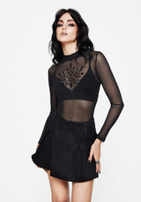 Cybele Floral Flocked Mesh Bodysuit