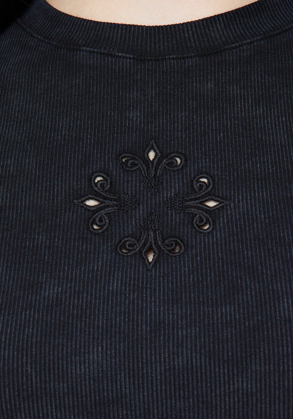 Christina Cotton Cut Out Detail Washed T-Shirt