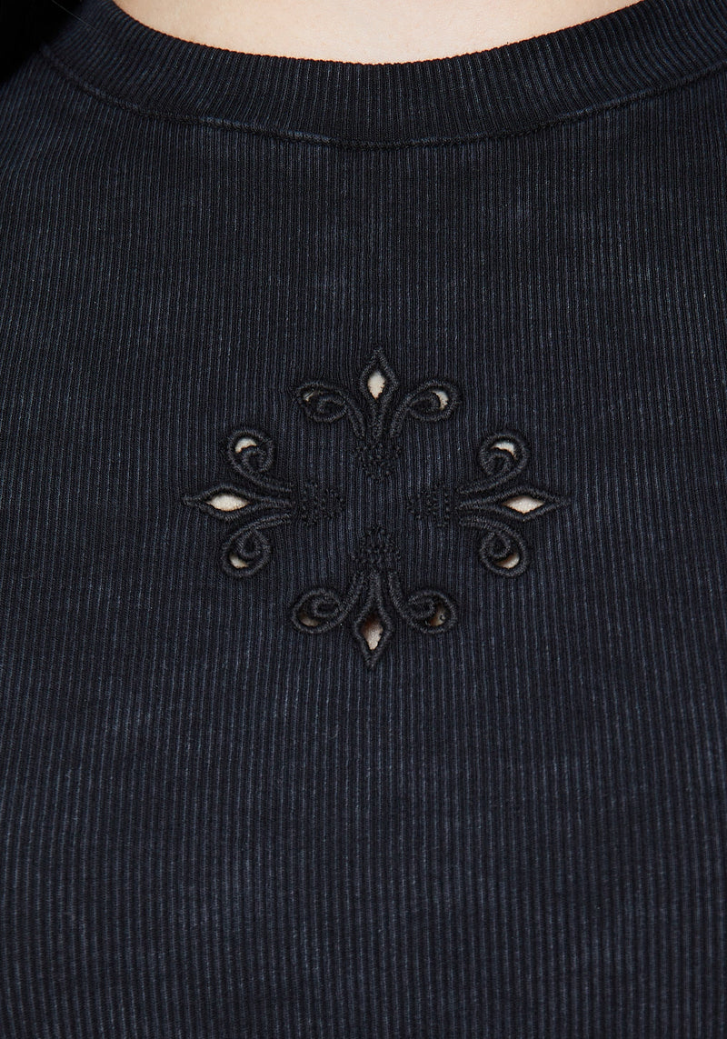 Christina Cotton Cut Out Detail Washed T-Shirt