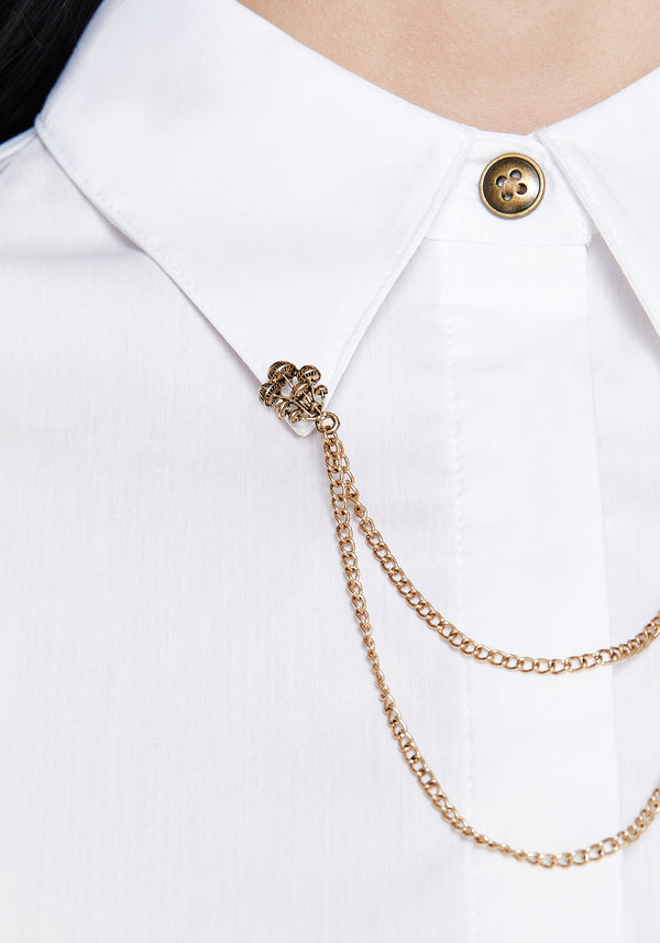 Mire Button Up Puff Sleeve Chain Collared Shirt