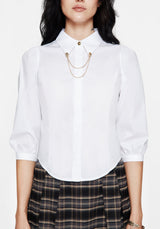 Mire Button Up Puff Sleeve Chain Collared Shirt