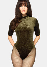 Thornshade High Neck Velour Bodysuit