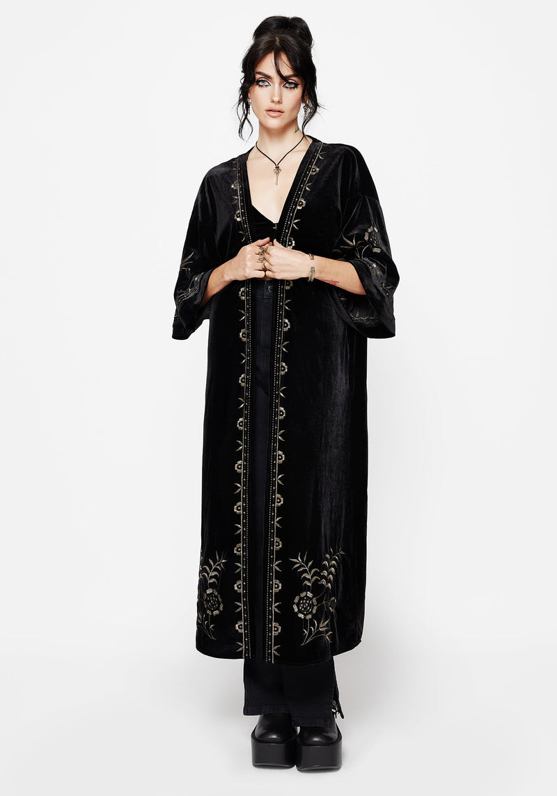 Kobra Velvet Snake Embroidered Longline Kimono