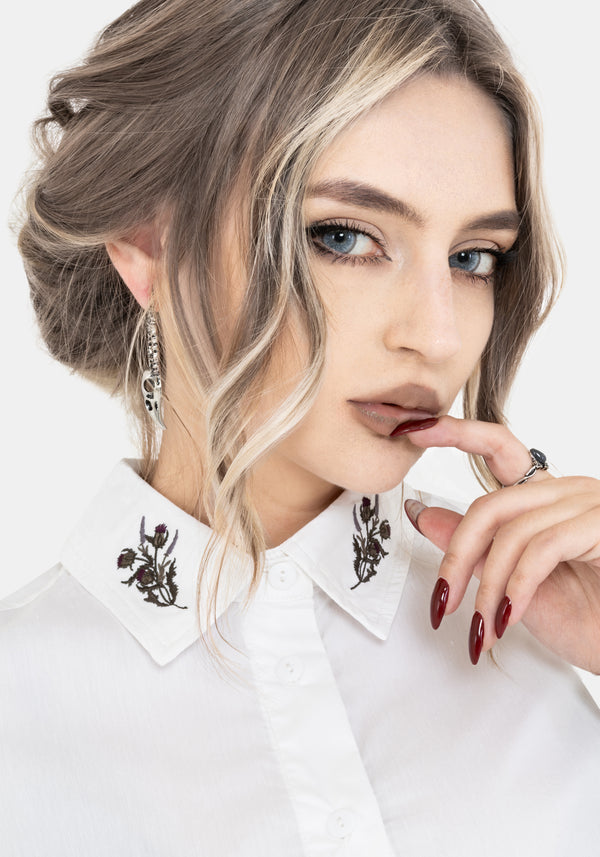 Despair Cotton Thistle Embroidered Button Up Shirt