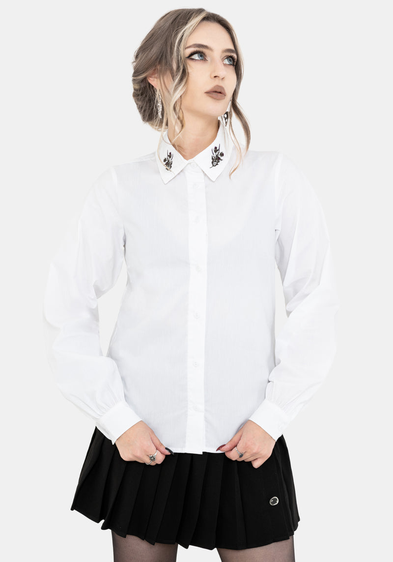 Despair Cotton Thistle Embroidered Button Up Shirt