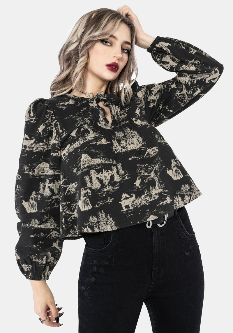 Lacelle Cotton Witch Toile Print Blouse
