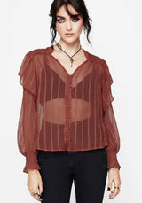 Asteria Sheer Textured Stripe Ruffle Blouse