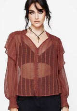 Asteria Sheer Textured Stripe Ruffle Blouse