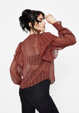 Asteria Sheer Textured Stripe Ruffle Blouse