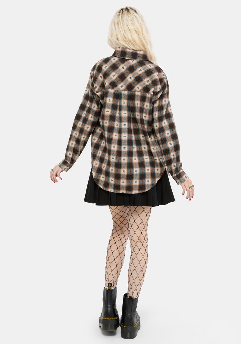 Emily Cotton Check Oversized Longline Shirt