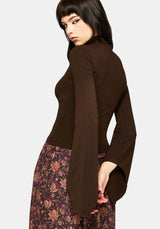 Amata Flared Sleeve Top - Brown