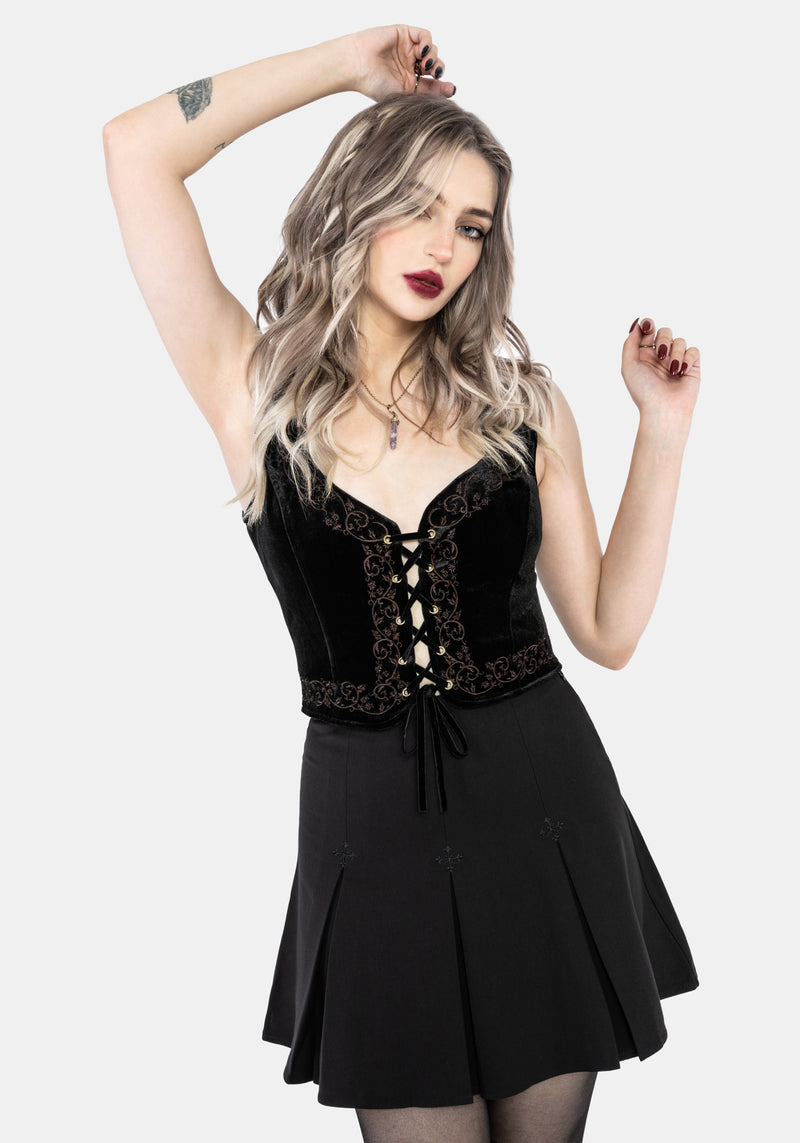 Gildra Tie Front Velour Waistcoat Corset