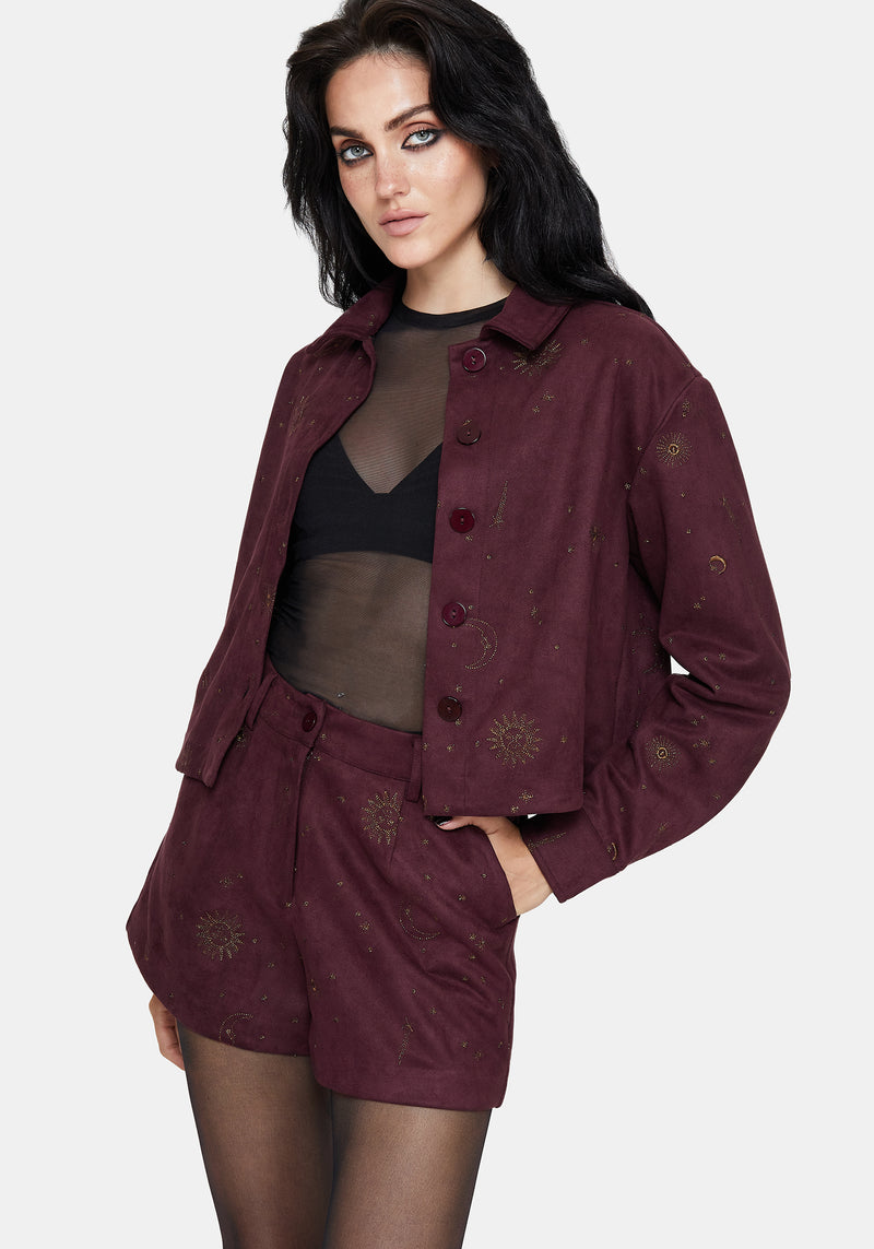 Rosia Celestial Print Suede Cropped Shacket