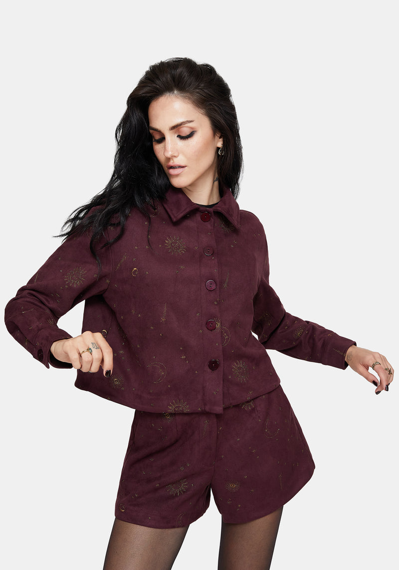 Rosia Celestial Print Suede Cropped Shacket