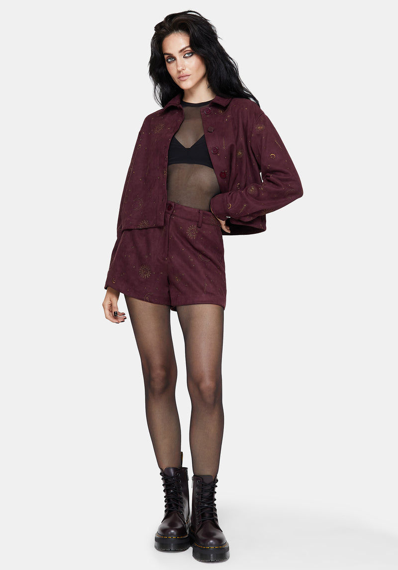 Rosia Celestial Print Suede Cropped Shacket