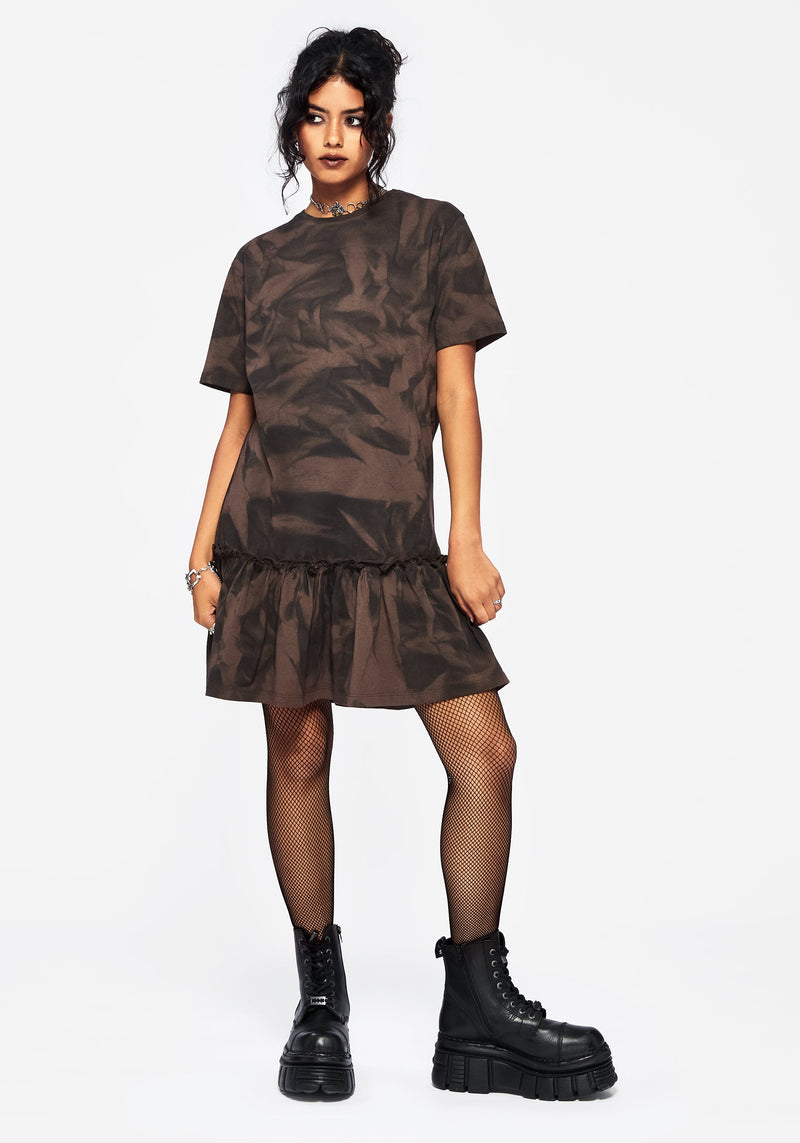 Mugwort Cotton Ombre Jersey Frill Hem Mini Dress