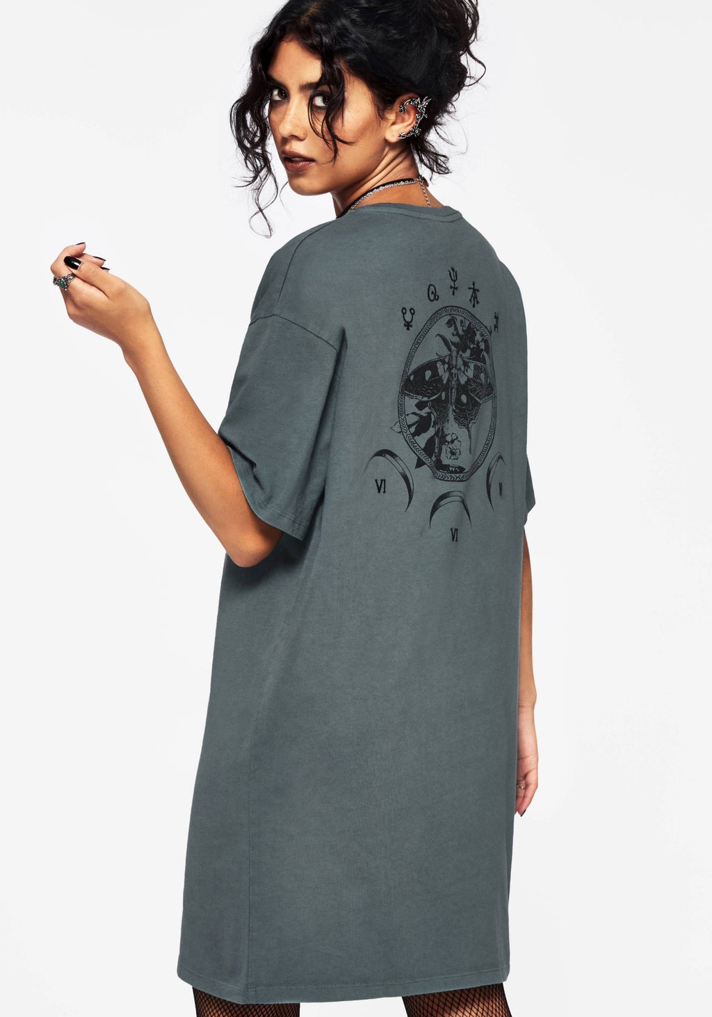 Artemisia Cotton Acid Wash Moth Graphic Tee Dress – Disturbia