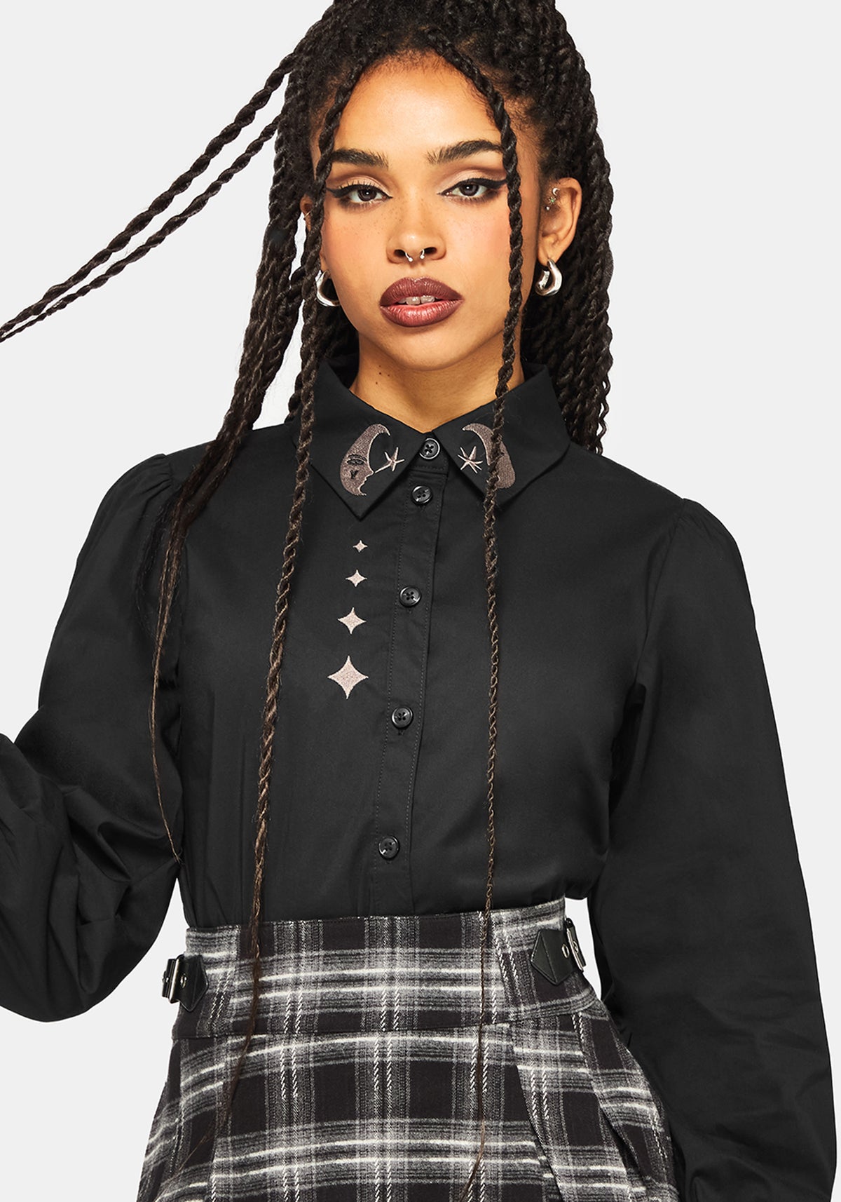 Ravyn Moon and Star Embroidered Poplin Shirt