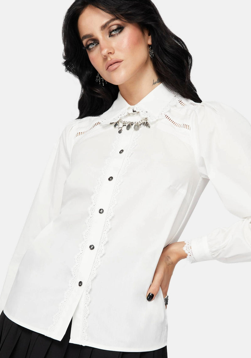 Belle Pleated Lace White Shirt