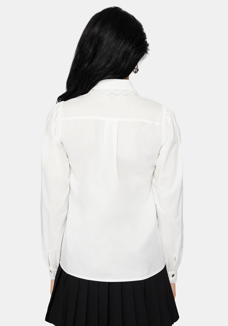Belle Pleated Lace White Shirt