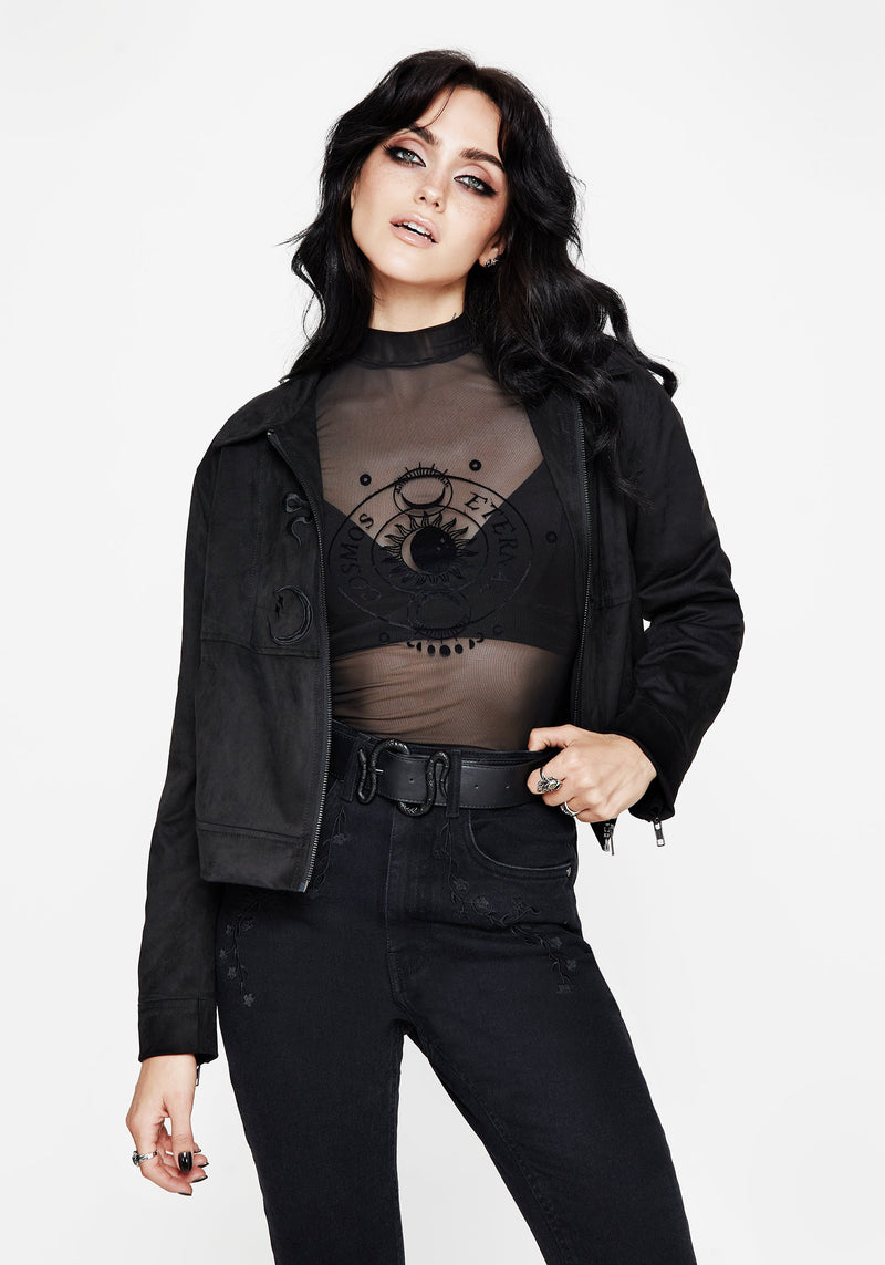 Vernal High Neck Mesh Short Sleeve Top