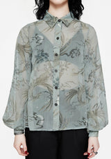 Sapphira Dragon Print Button Up Shirt