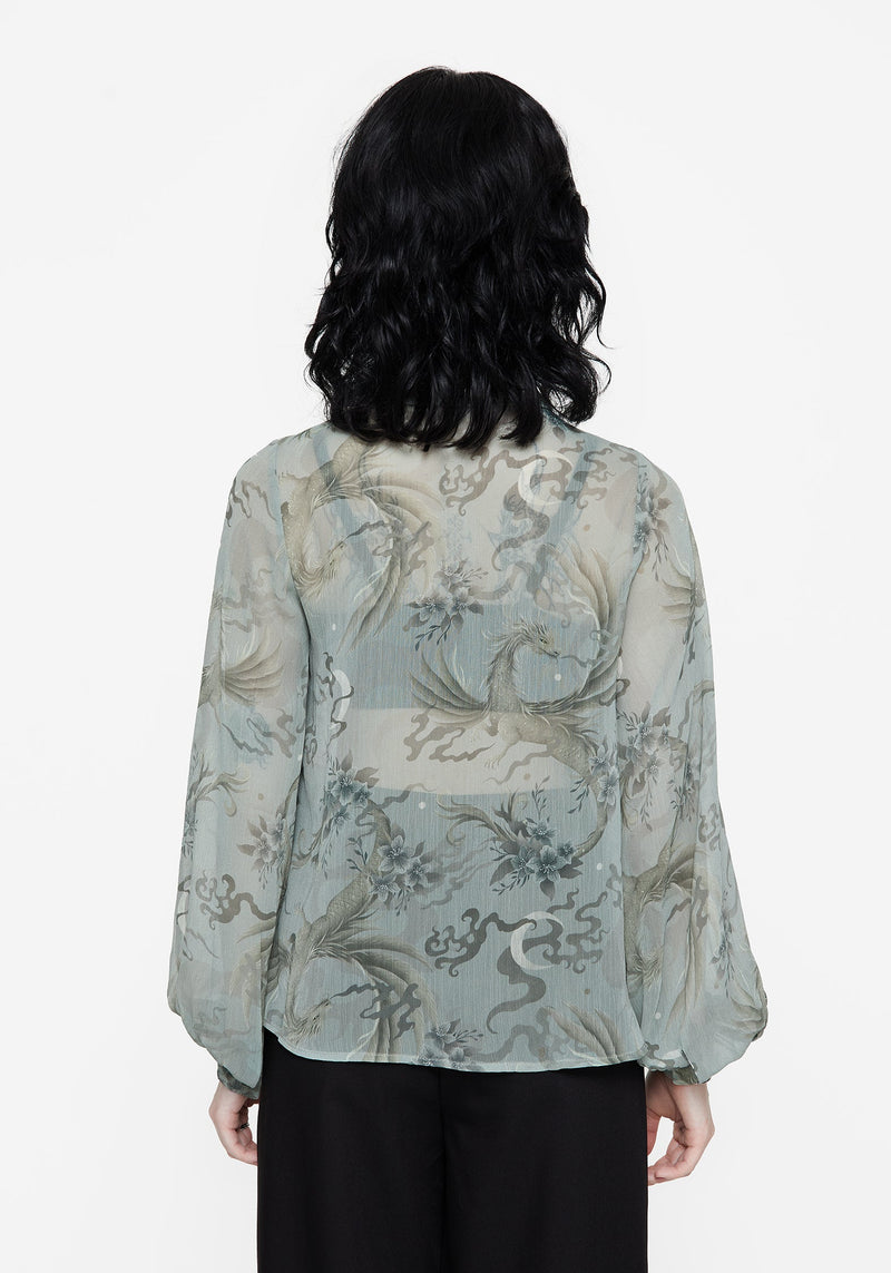 Sapphira Dragon Print Button Up Shirt
