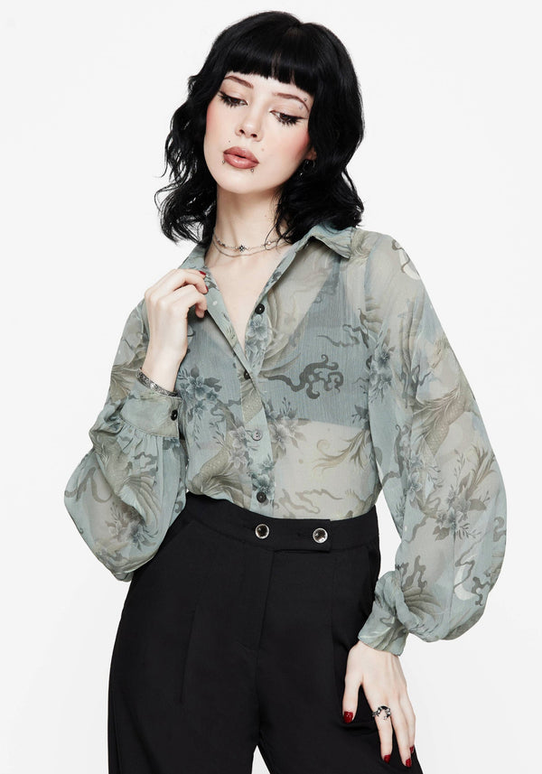 Sapphira Dragon Print Button Up Shirt
