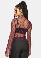 Essendi Long Sleeve Mesh Top - Burgundy