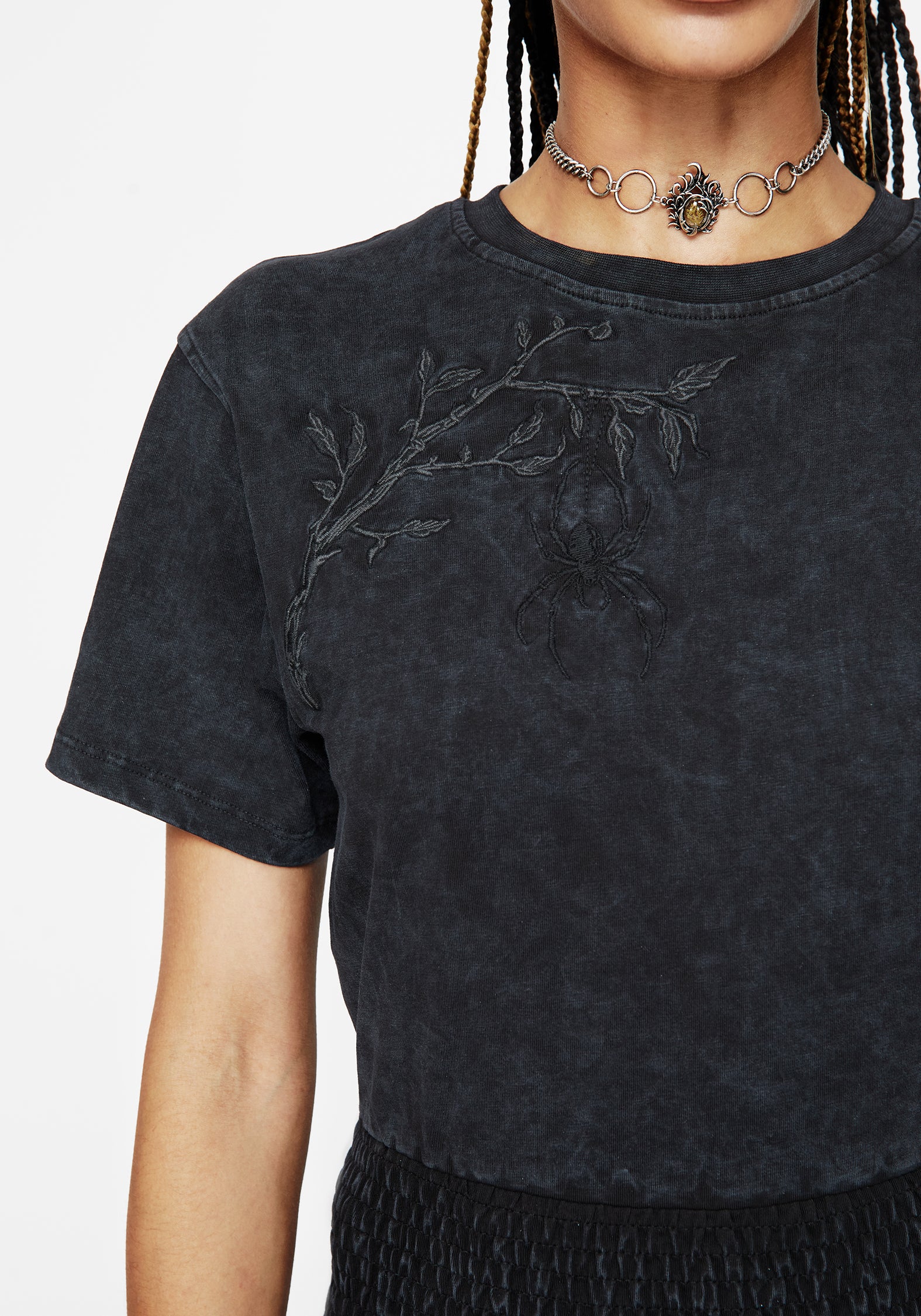Lamia Spider Embroidered Smock Waist Cotton T-Shirt