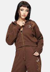 Abellona Waffle Embroidered Cropped Zip Up Hoodie