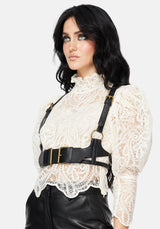 Lyra Lace Ruched High Neck Blouse