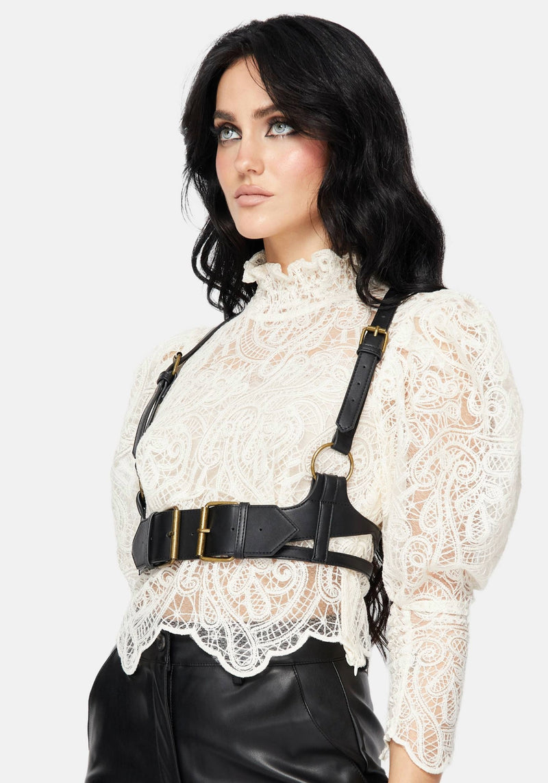 Lyra Lace Ruched High Neck Blouse