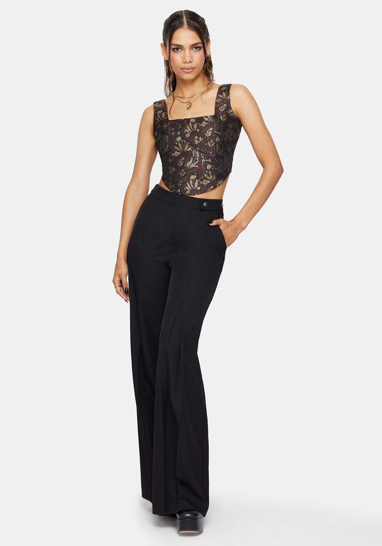 Rena Snake Jacquard Corset Top - Brown