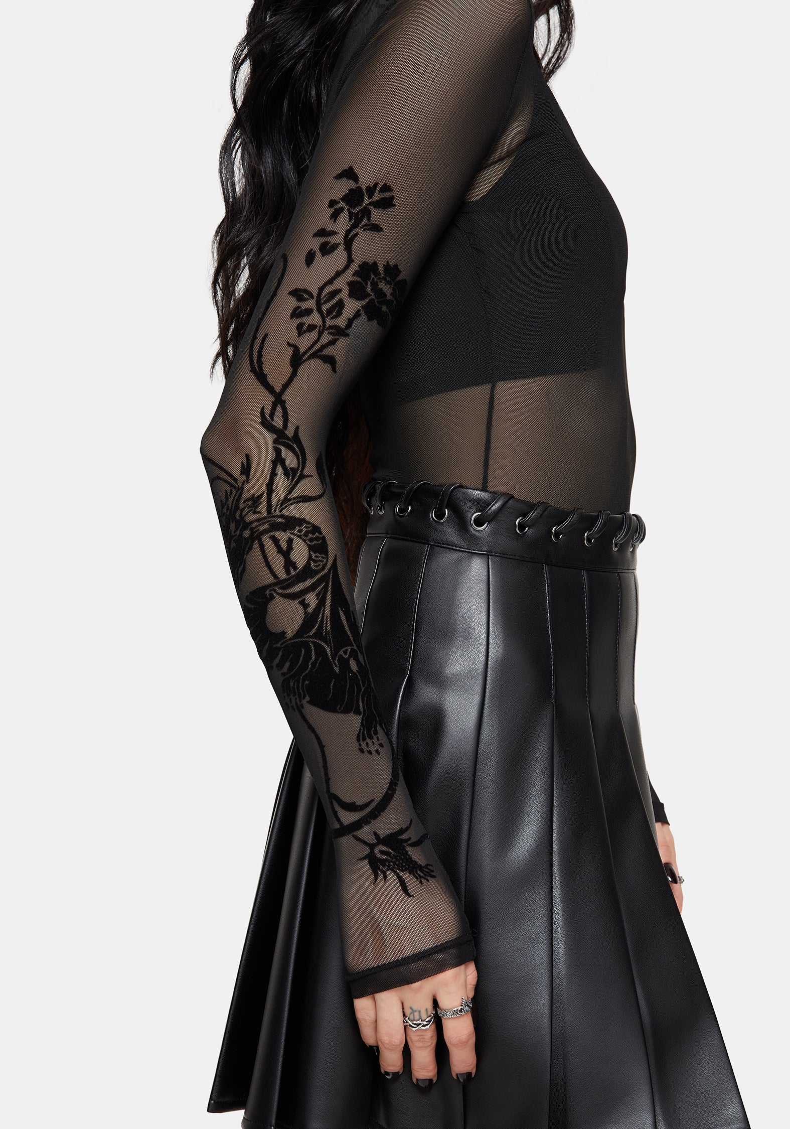 Tessa Flocked Mesh Long Sleeved Bodysuit