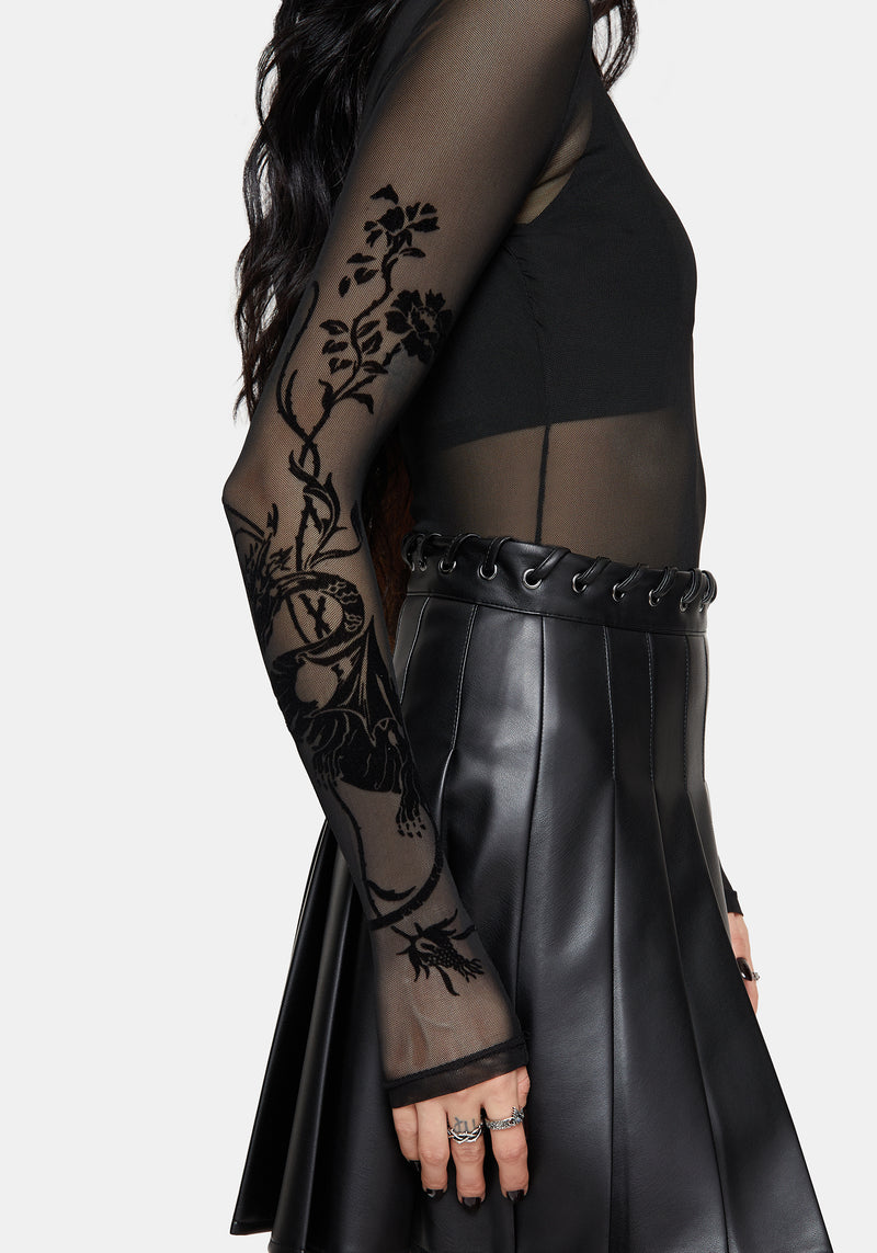 Elara Flocked Mesh Long Sleeved Bodysuit