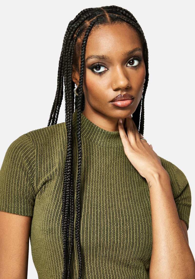 Bryony Striped Crop Top - Olive Green