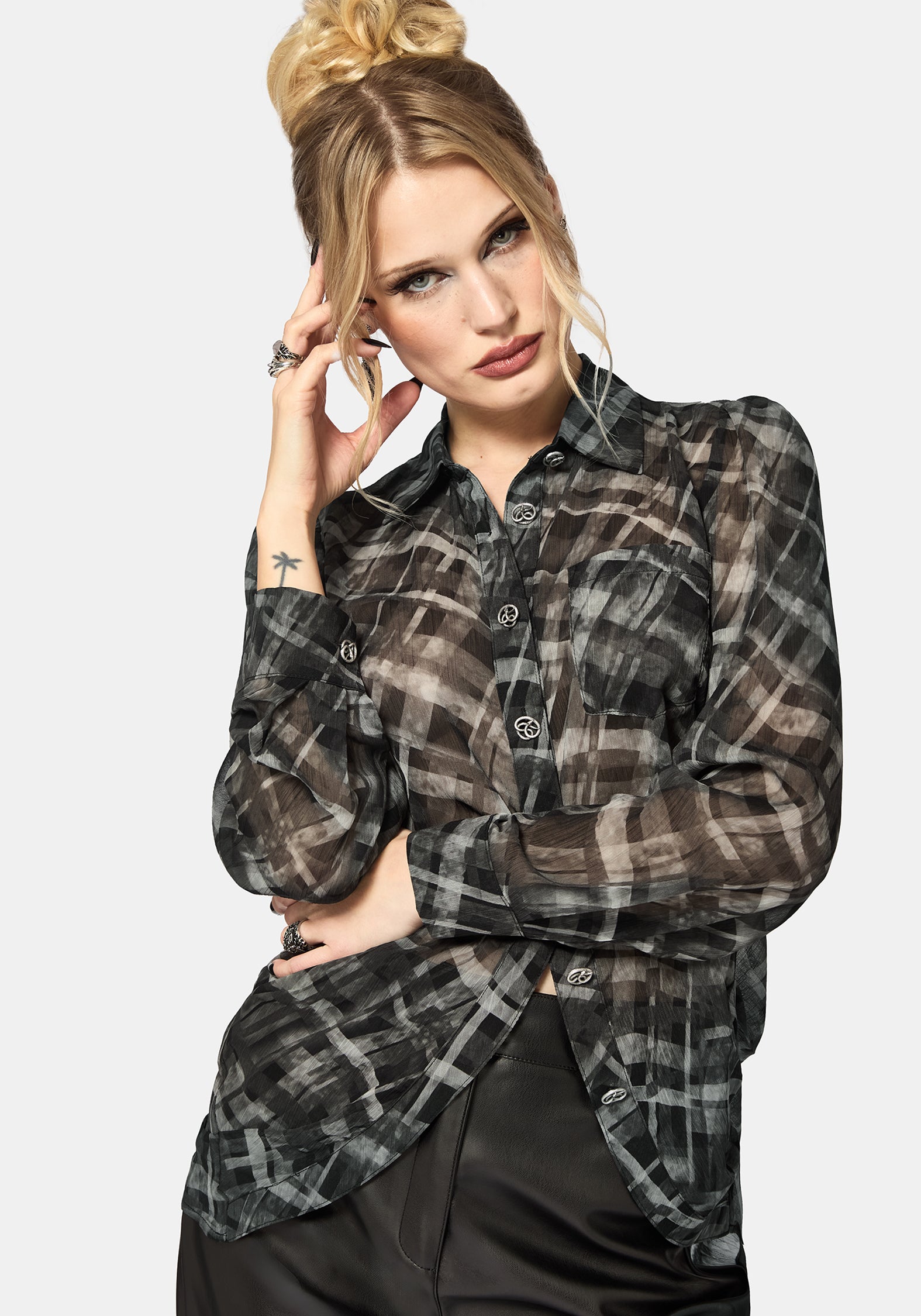 Rhoswen Snake Check Cross Over Long Sleeved Shirt EU 38