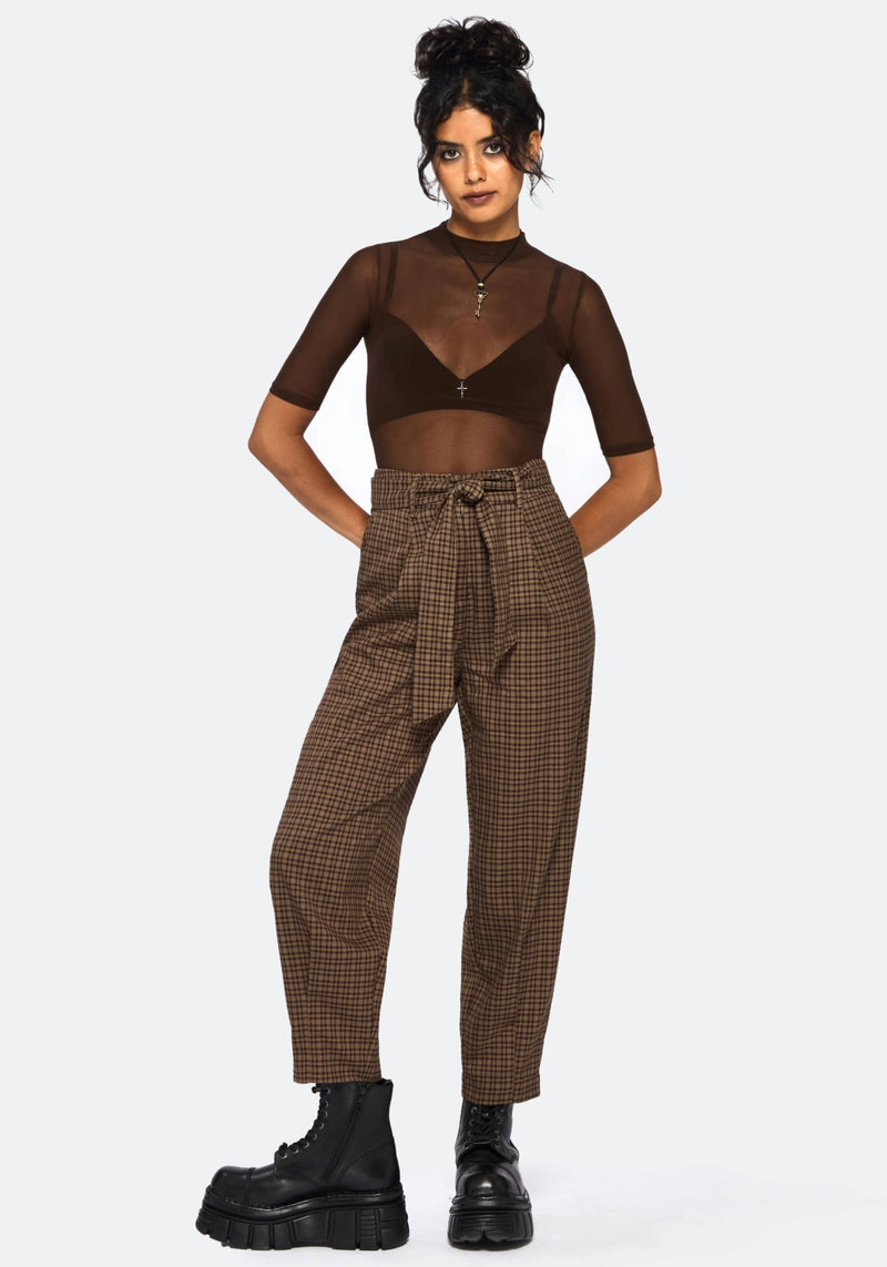 Jinx Mesh Short Sleeve Top - Brown