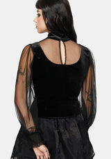 Trixie Samt Bestickt Lang Ärmel Trichter Top