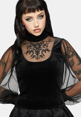 Trixie Samt Bestickt Lang Ärmel Trichter Top